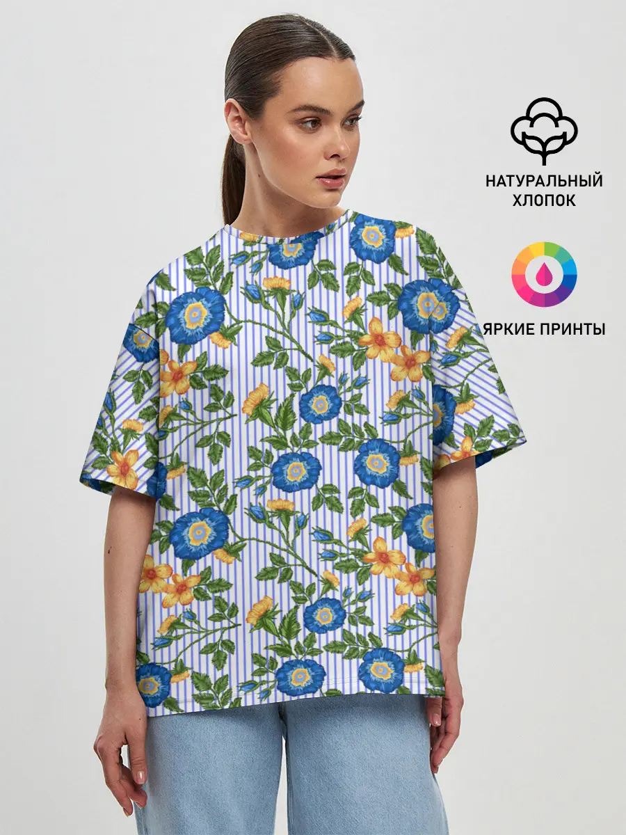 Женская футболка оверсайз / Цветочки