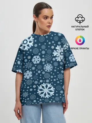 Женская футболка оверсайз / Новогодние снежинки, новый год