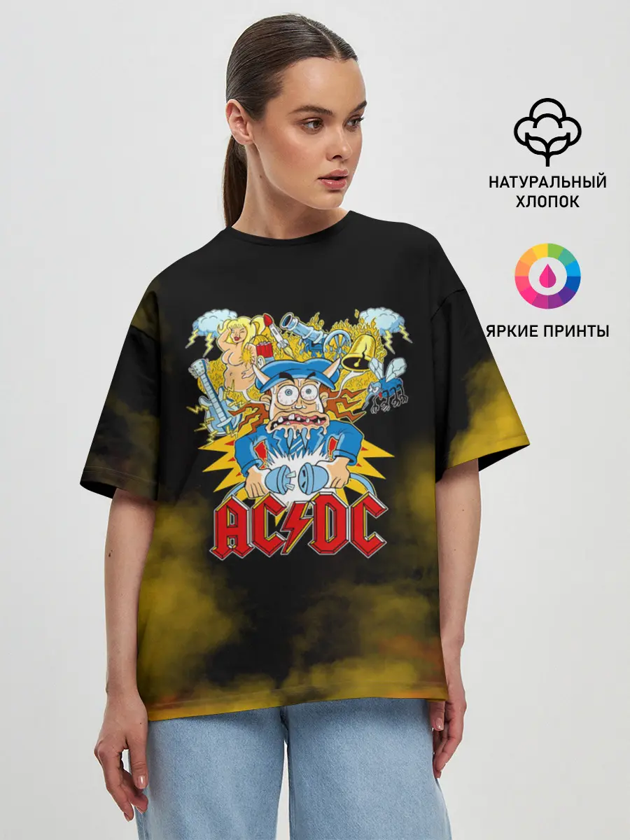 Женская футболка оверсайз / Карикатура Ангус Янг - AC/DC