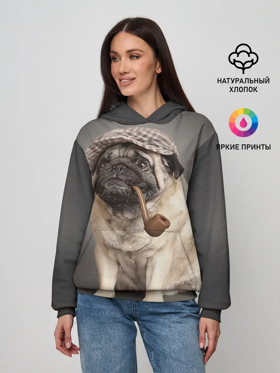Женское худи / Мопс в кепке