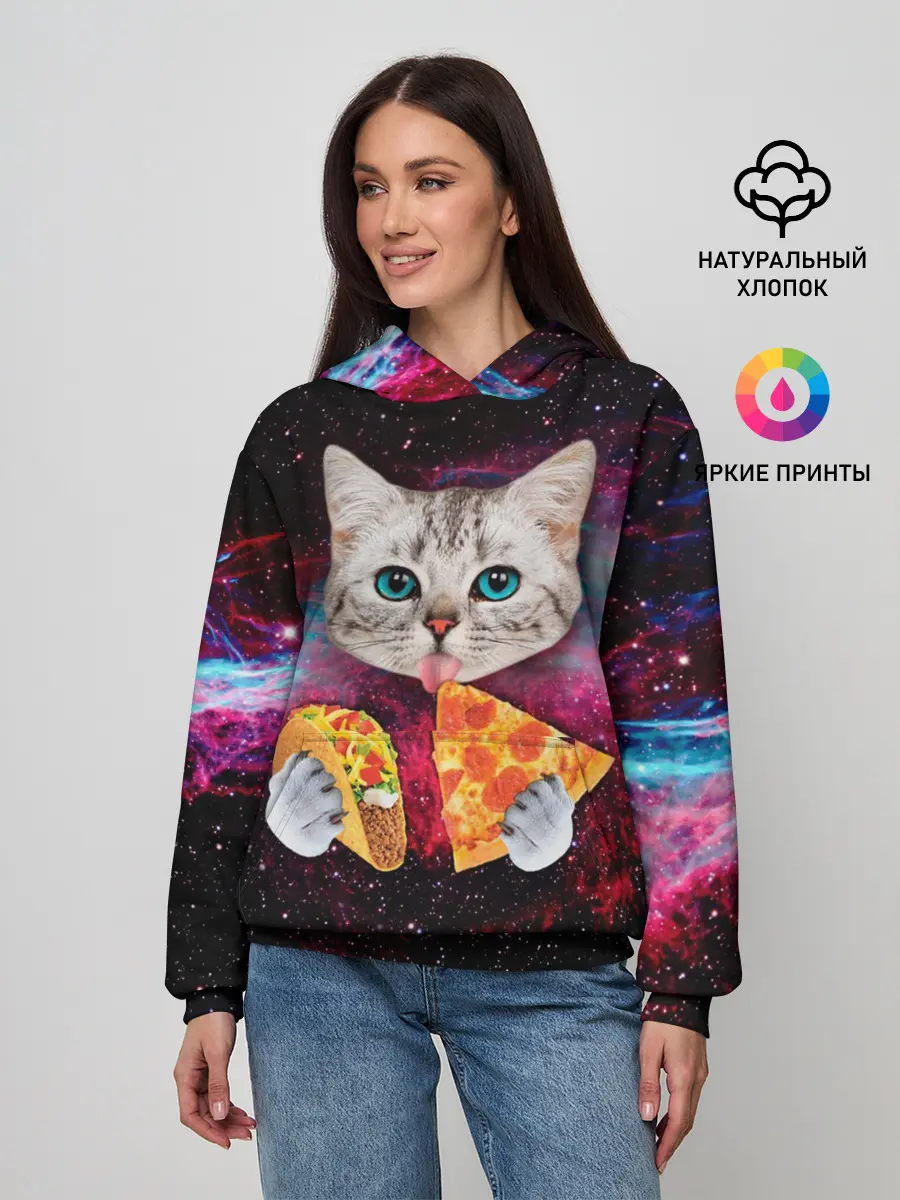 Женское худи / Кот с едой