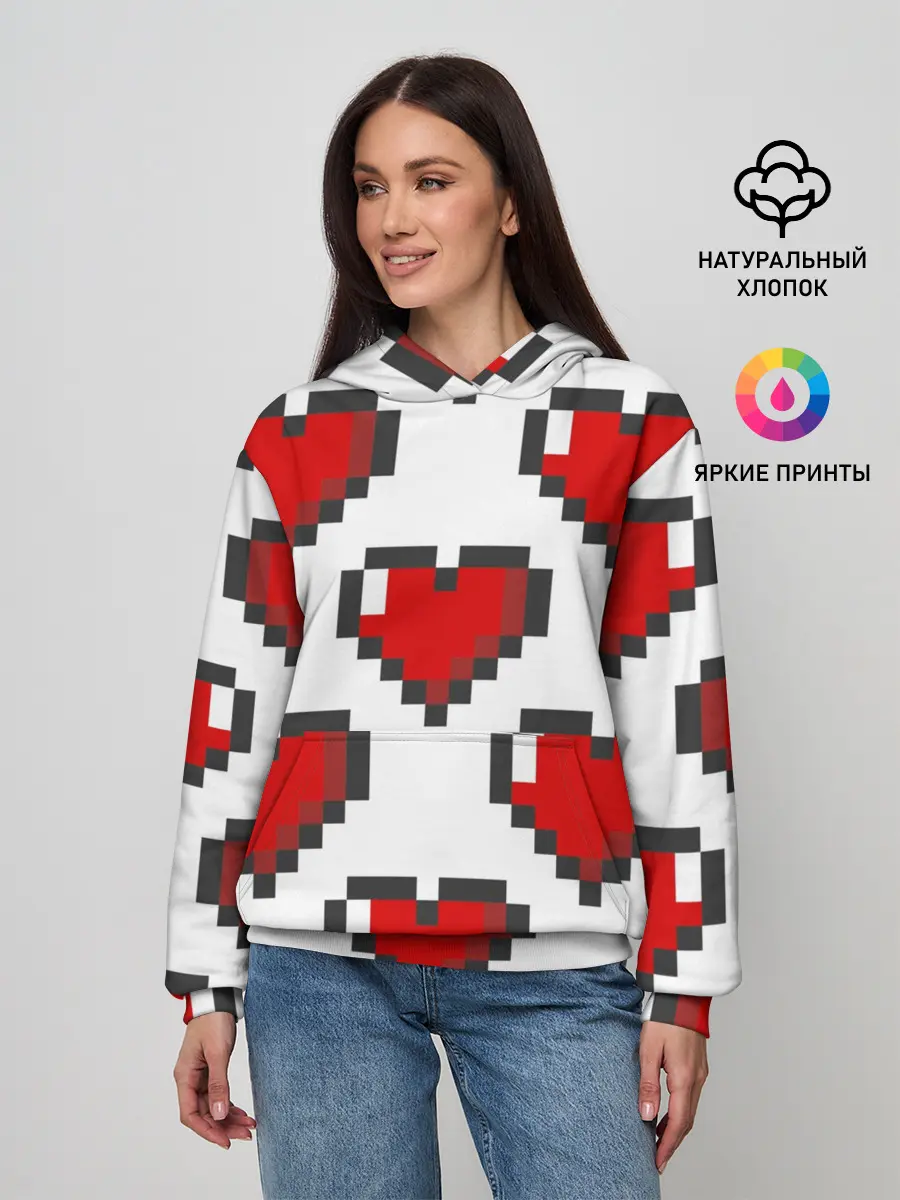 Женское худи / Пиксельные сердечки