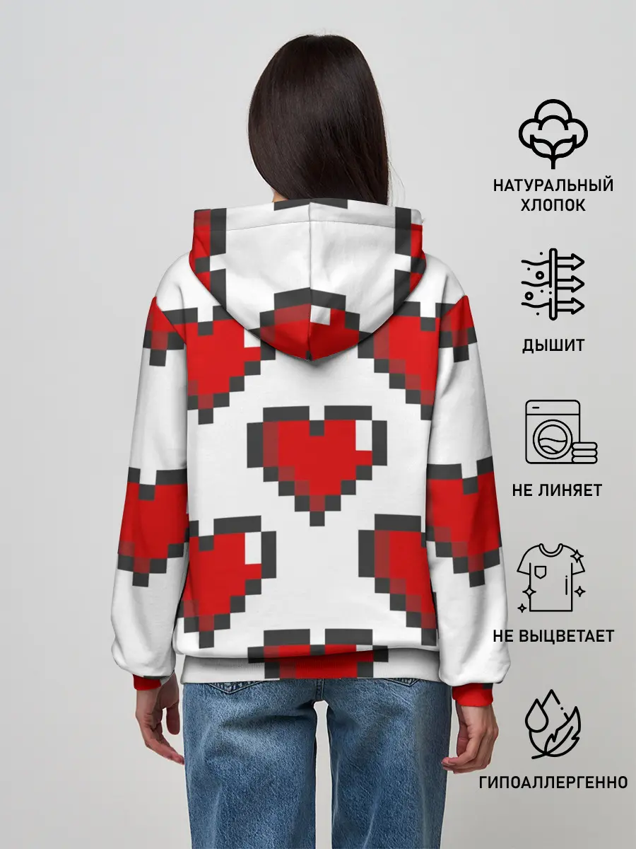 Женское худи / Пиксельные сердечки