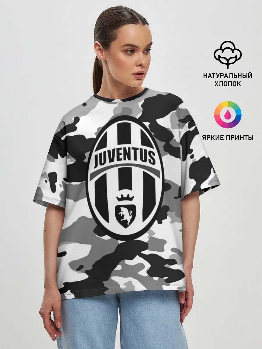 Женская футболка оверсайз / FC Juventus Camouflage