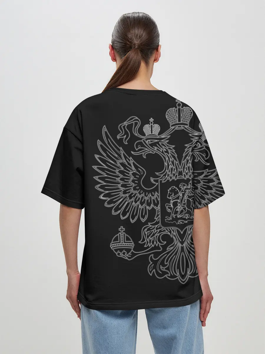 Женская футболка оверсайз / Подводник, белый герб РФ