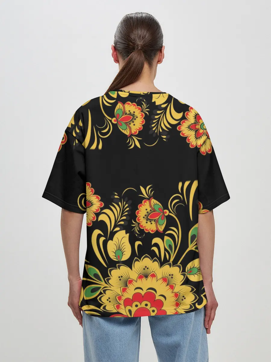 Женская футболка оверсайз / Степан, роспись под хохлому