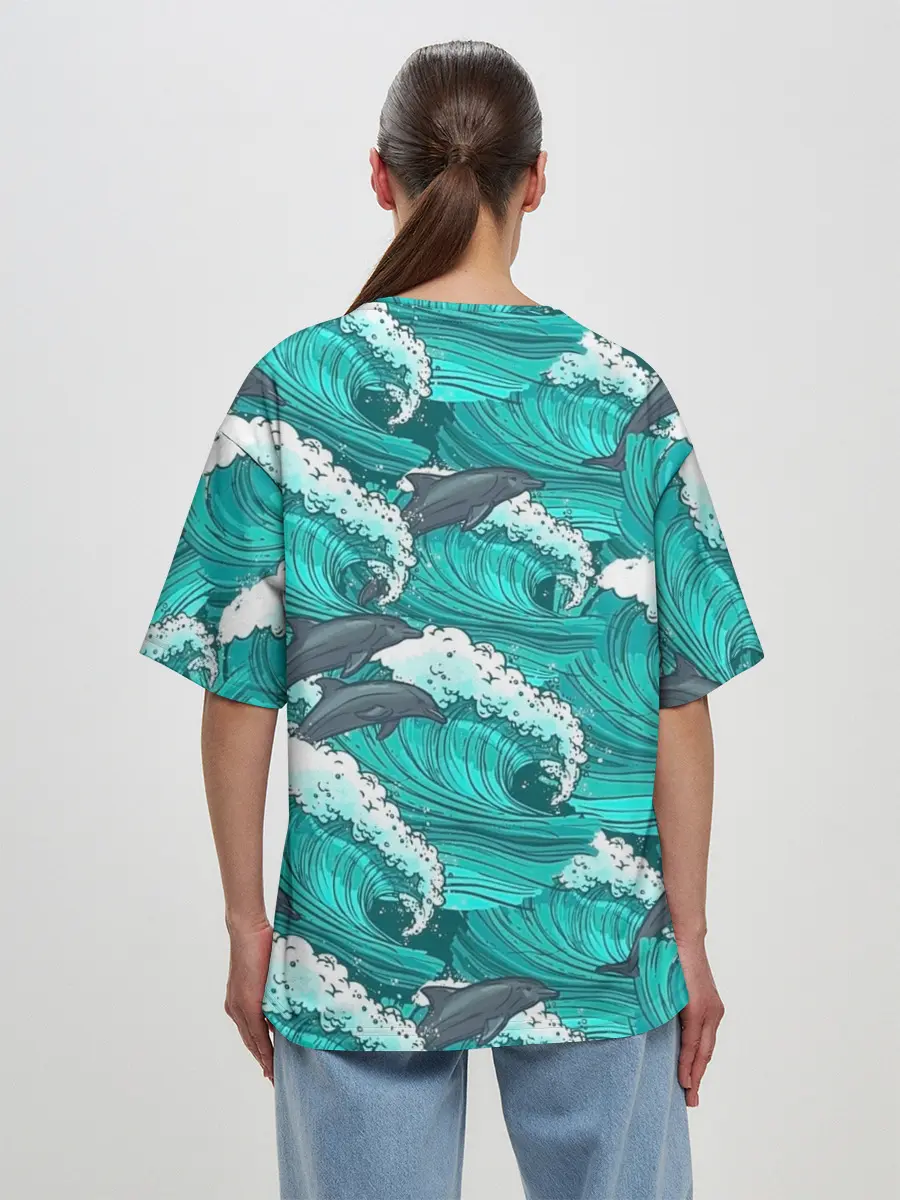 Женская футболка оверсайз / Дельфины