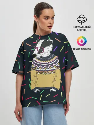 Женская футболка оверсайз / Барсук