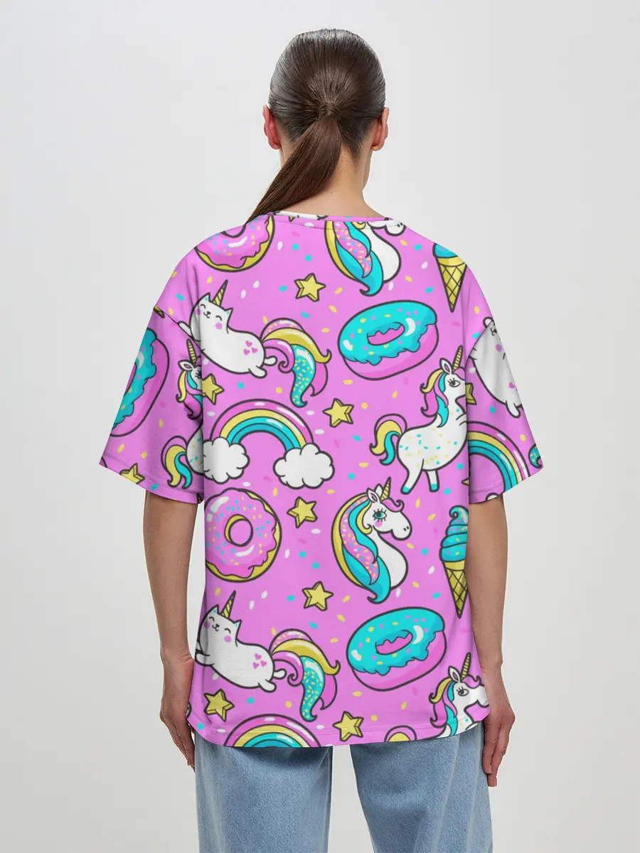 Женская футболка оверсайз / Котики и Единороги