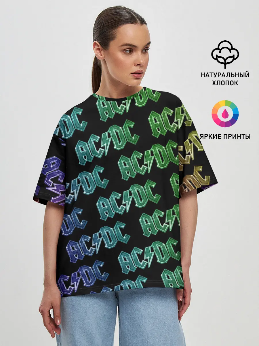 Женская футболка оверсайз / AC DC. Паттерн Градиент