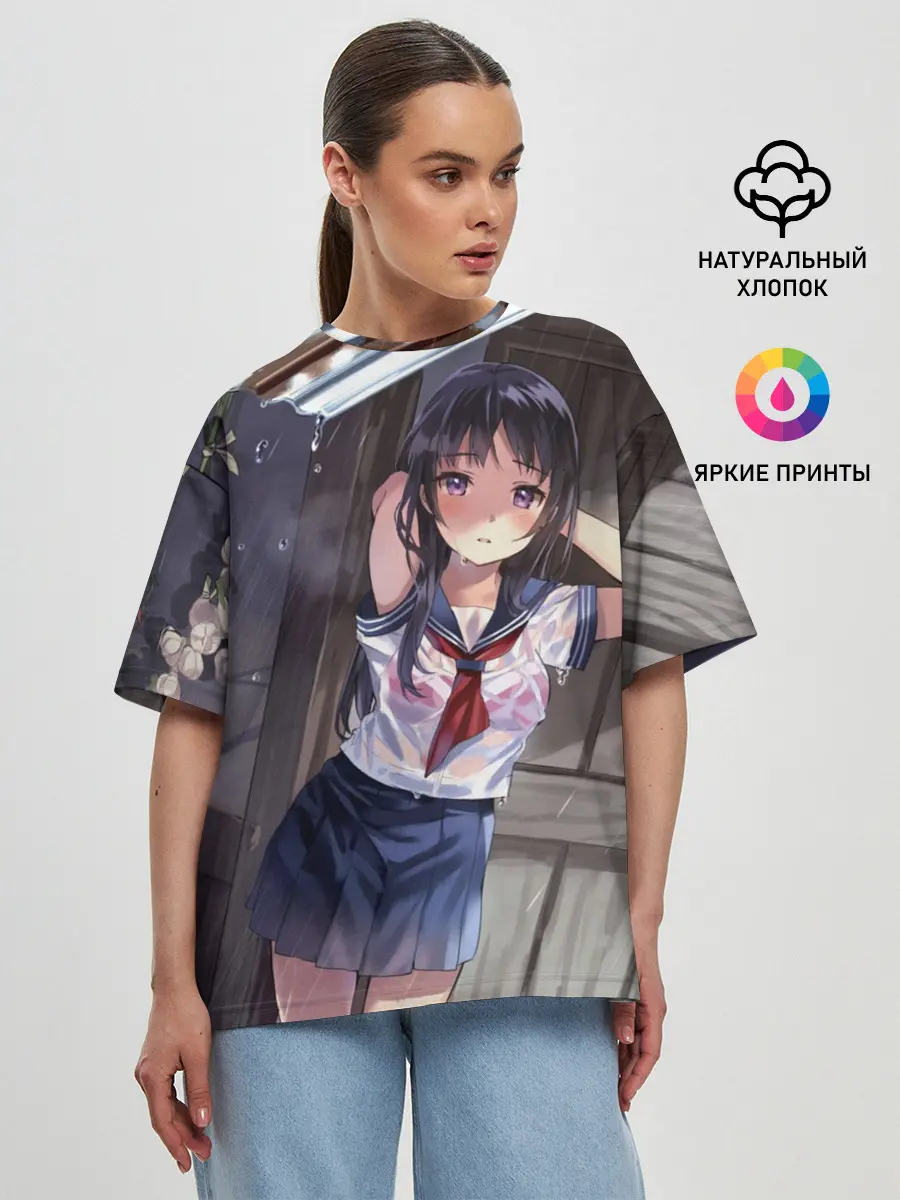 Женская футболка оверсайз / Летний дождь