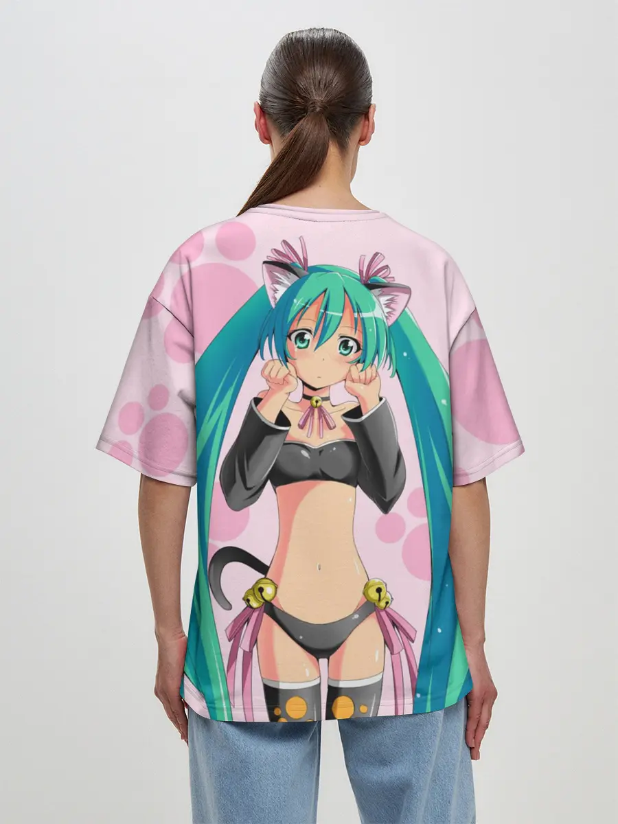 Женская футболка оверсайз / Хатсуне Мику на розовом фоне