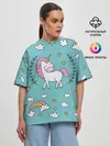 Женская футболка оверсайз / Единорог радуга