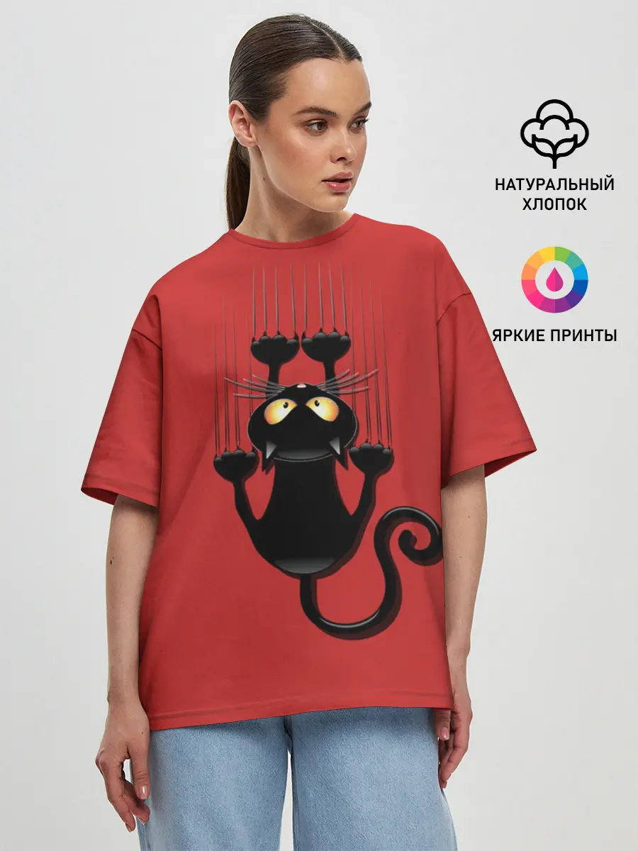 Женская футболка оверсайз / Черный Кот
