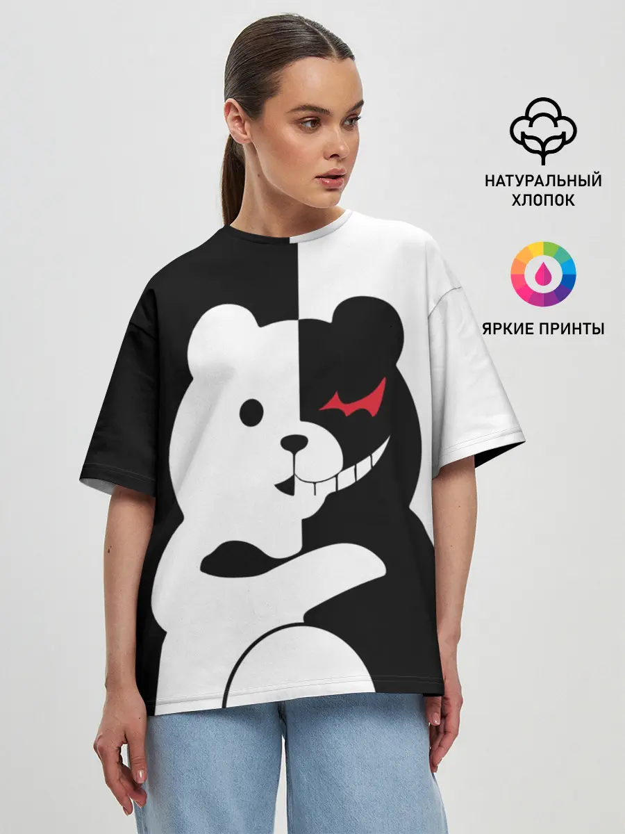 Женская футболка оверсайз / MONOKUMA / МОНОКУМА