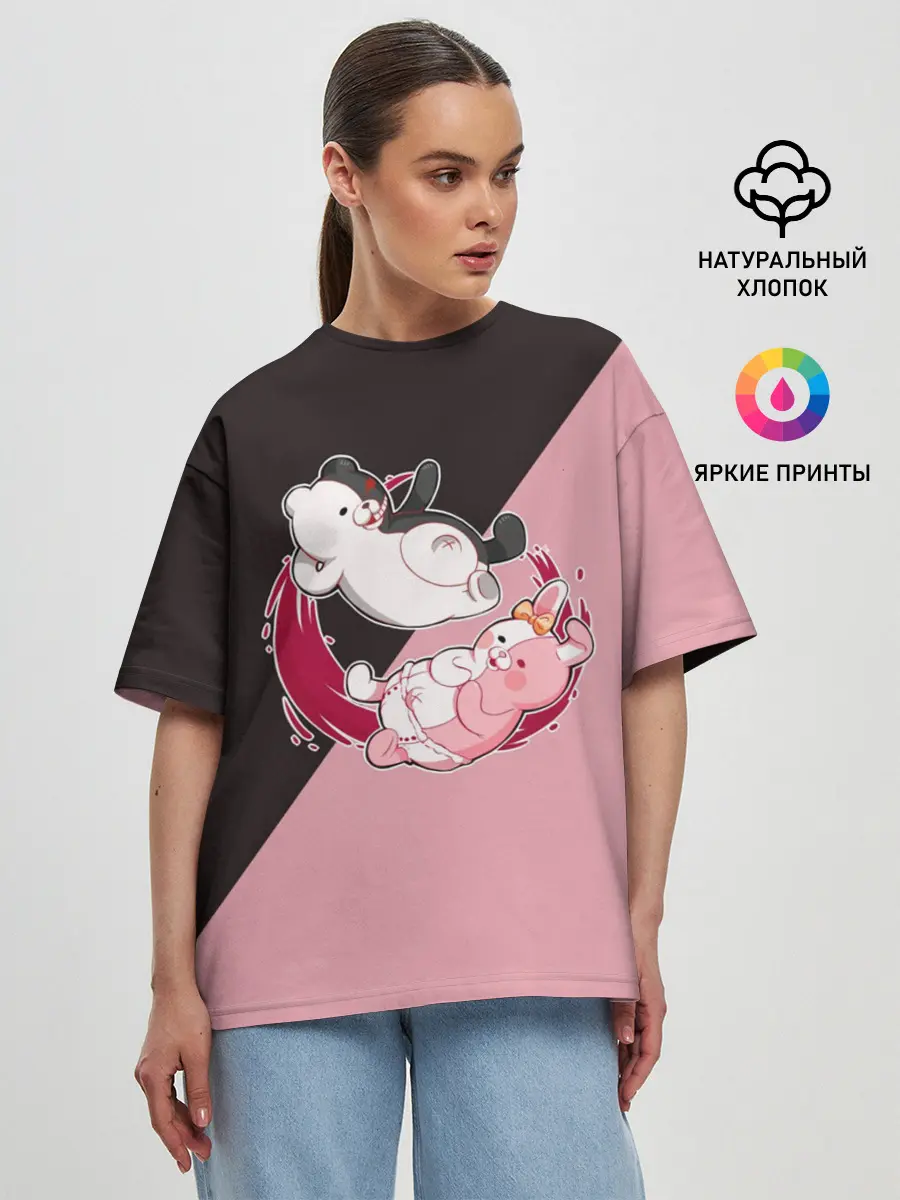 Женская футболка оверсайз / MONOKUMA X MONOMI | МОНОКУМА