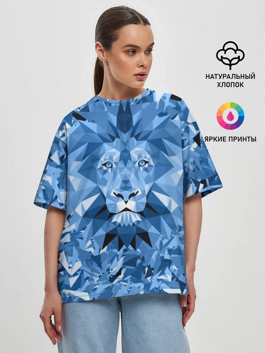 Женская футболка оверсайз / Сине-бело-голубой лев