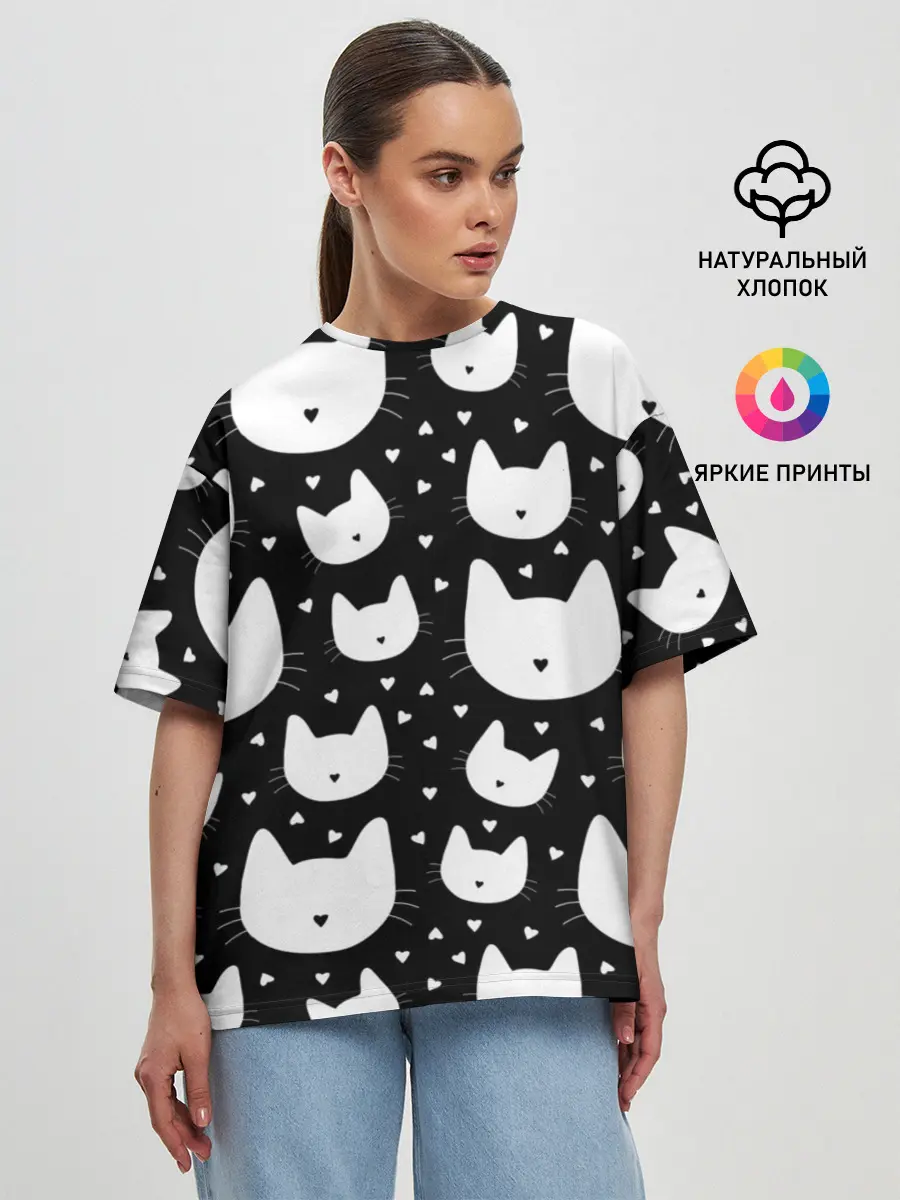 Женская футболка оверсайз / Love Cats Pattern