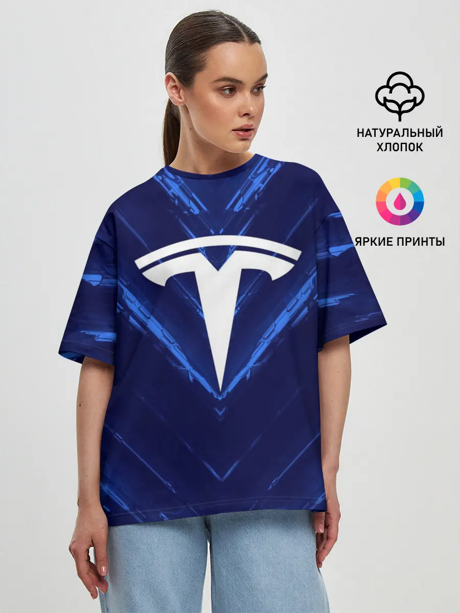 Женская футболка оверсайз / TESLA