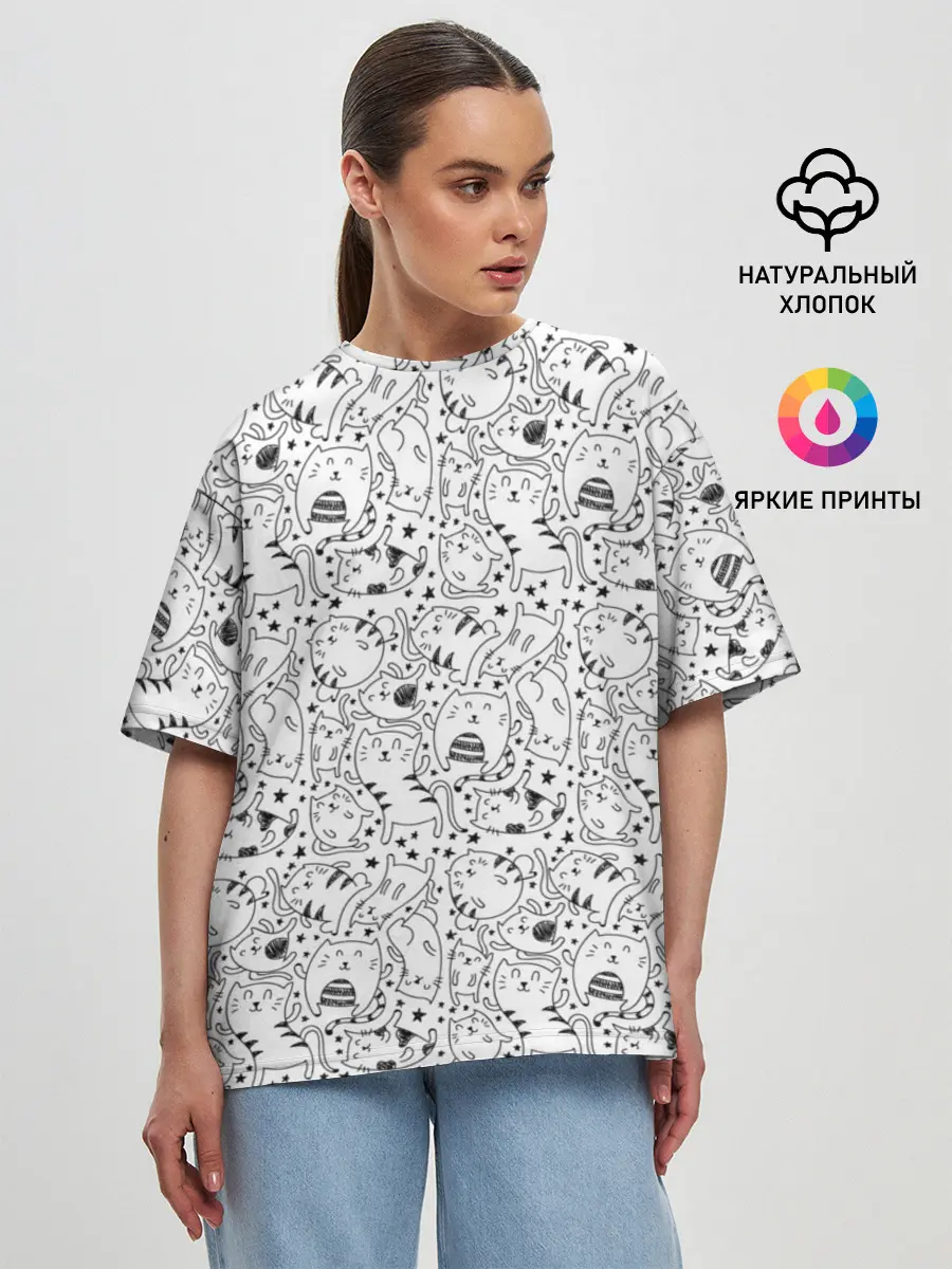 Женская футболка оверсайз / котики и кошки