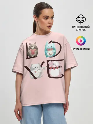 Женская футболка оверсайз / LOVE зверушки