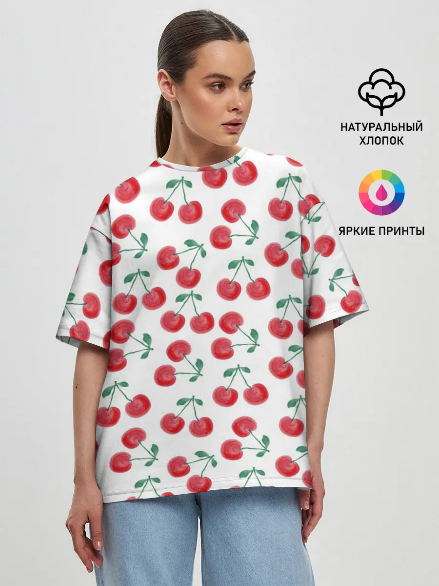 Женская футболка оверсайз / Вишневое настроение