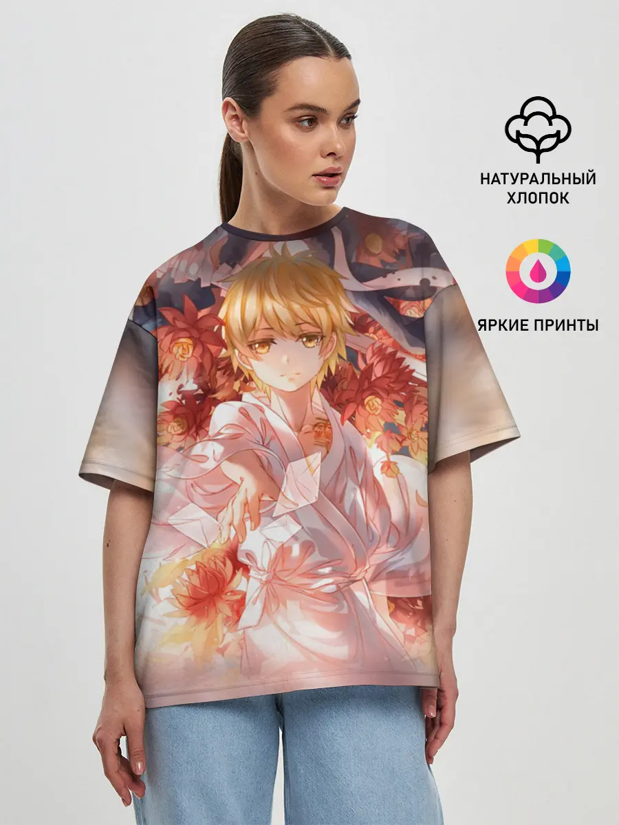 Женская футболка оверсайз / БЕЗДОМНЫЙ БОГ. Юкинэ в цветах