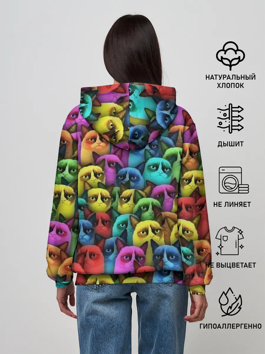 Женское худи / Разноцветные сердитые коты