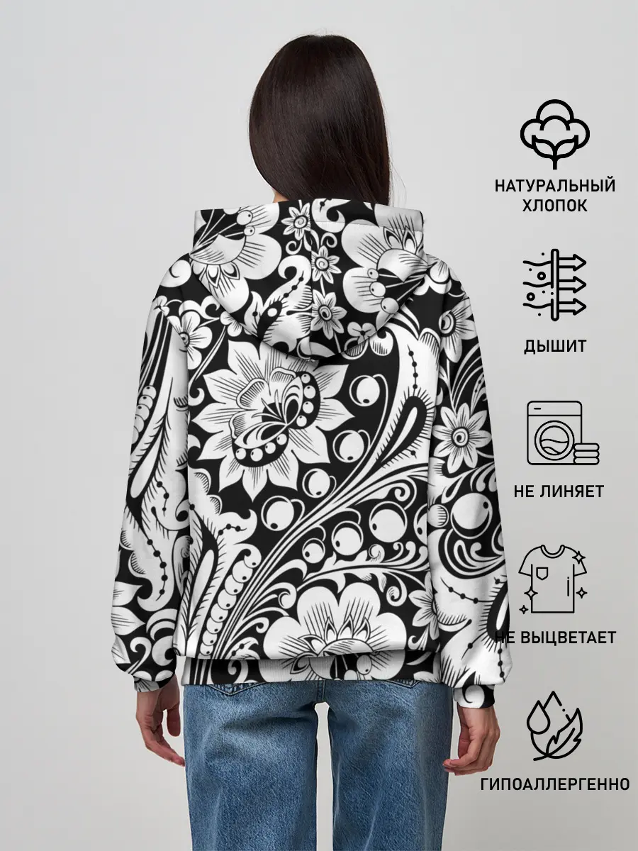 Женское худи / Хохлома чб