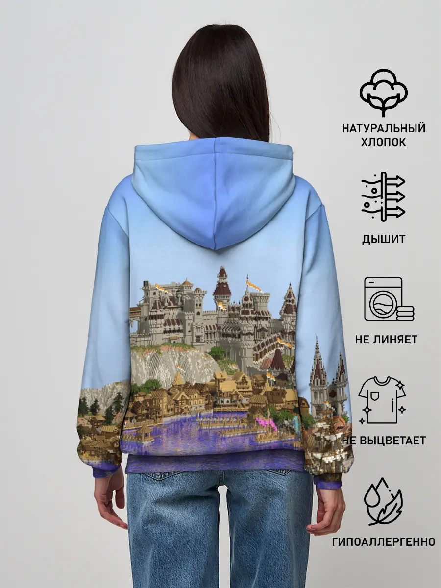 Женское худи / Корабль и замок в манкрафт.