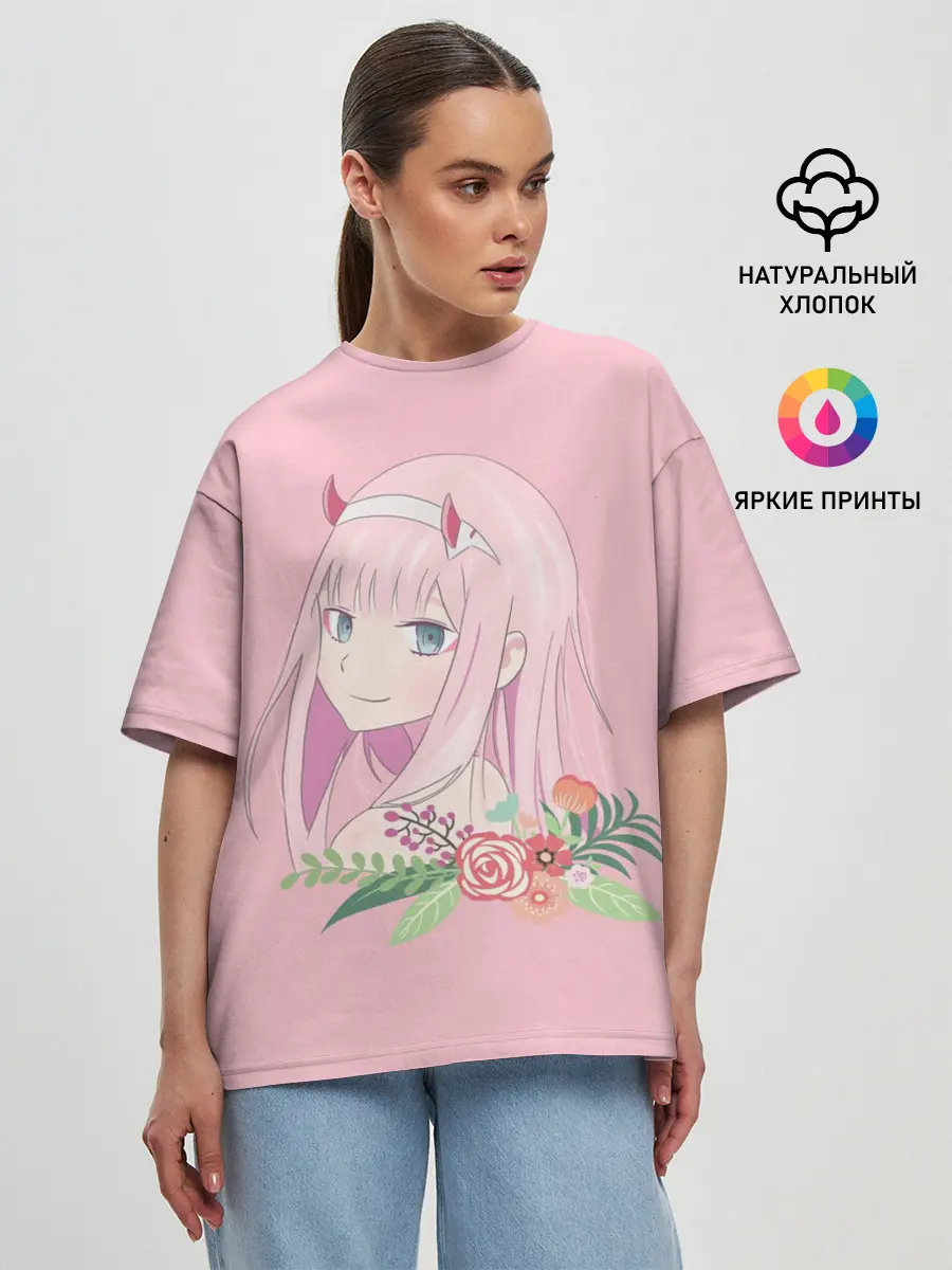 Женская футболка оверсайз / Pink Zero Two