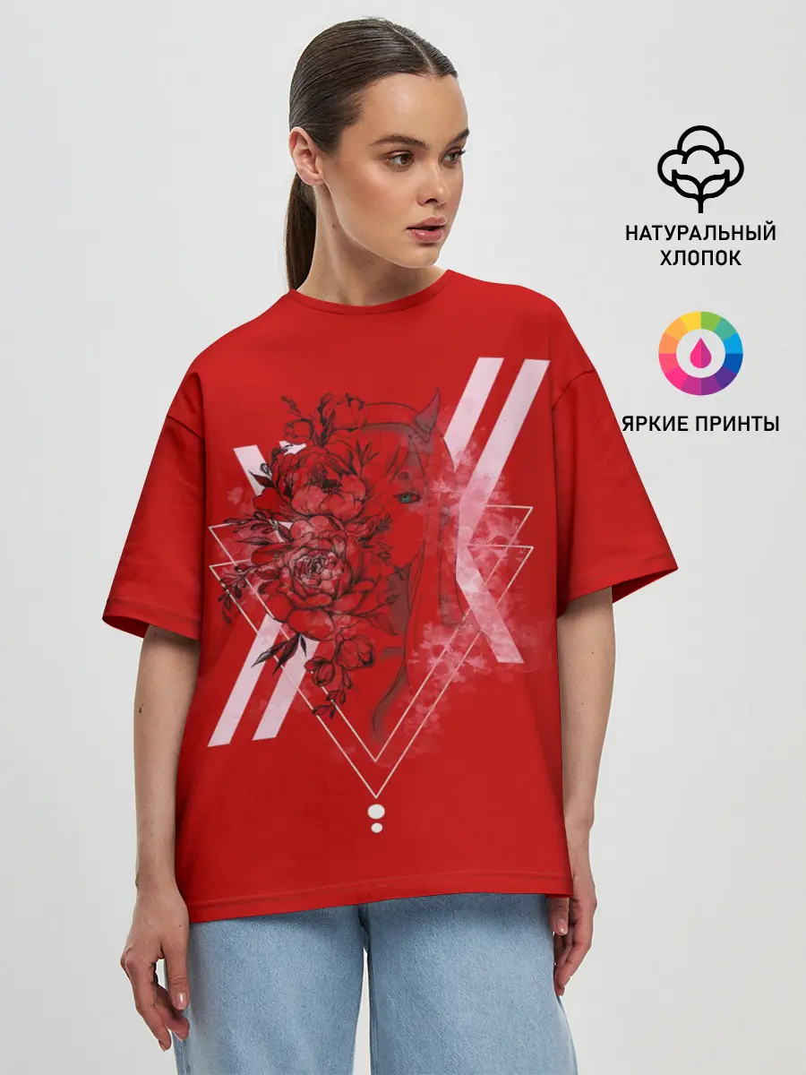 Женская футболка оверсайз / Darling in the Franxx Настроение цвета роз