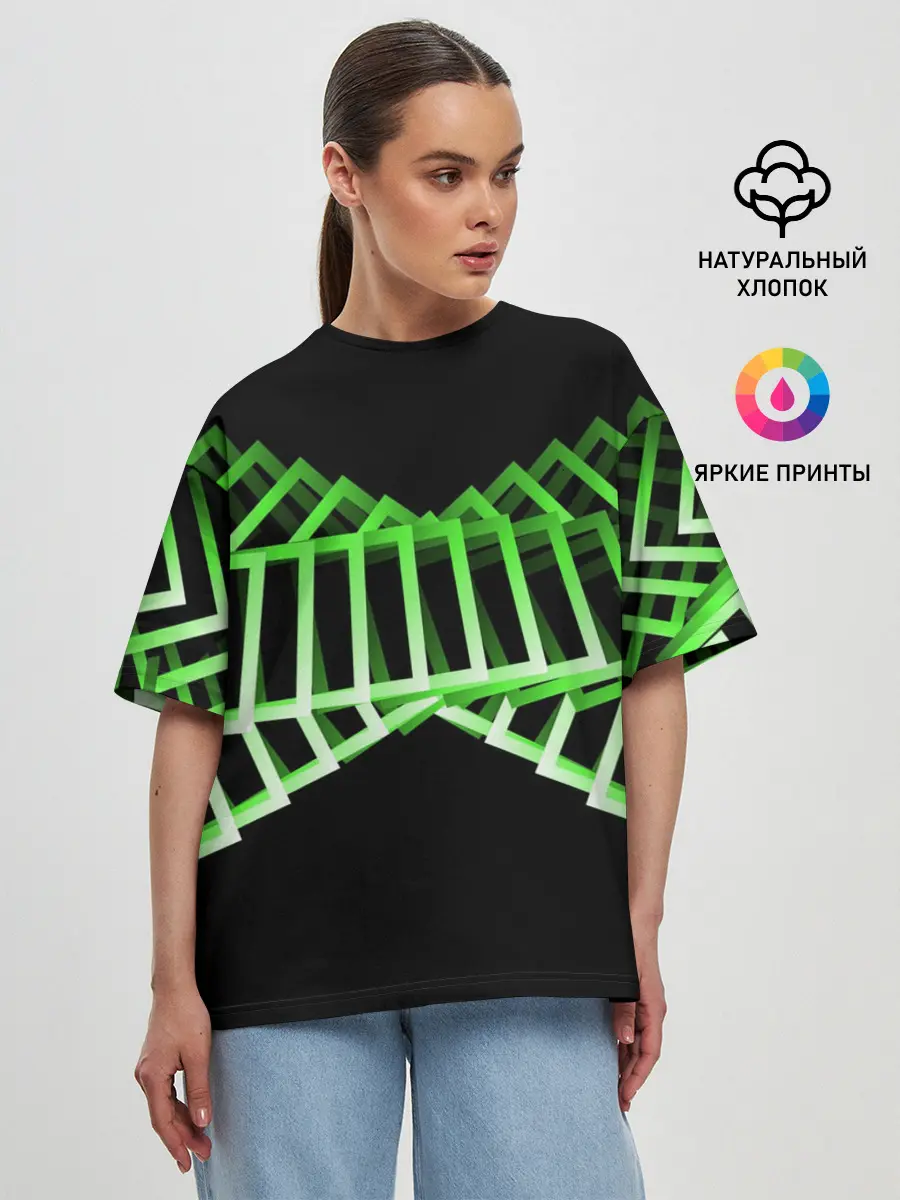 Женская футболка оверсайз / Неоновые квадраты