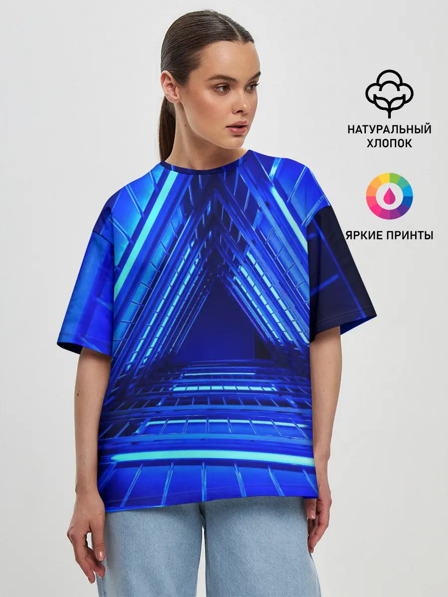 Женская футболка оверсайз / Неоновый тоннель