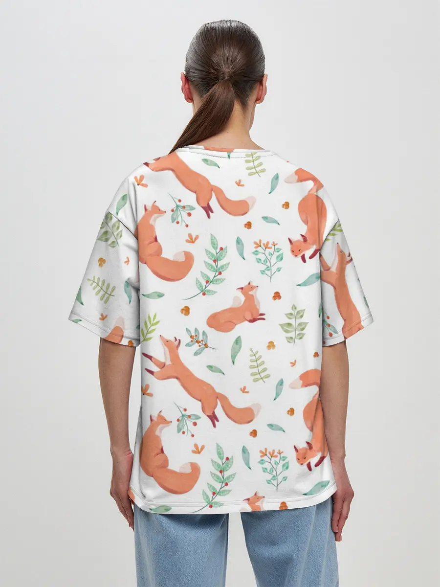 Женская футболка оверсайз / Акварельные лисички