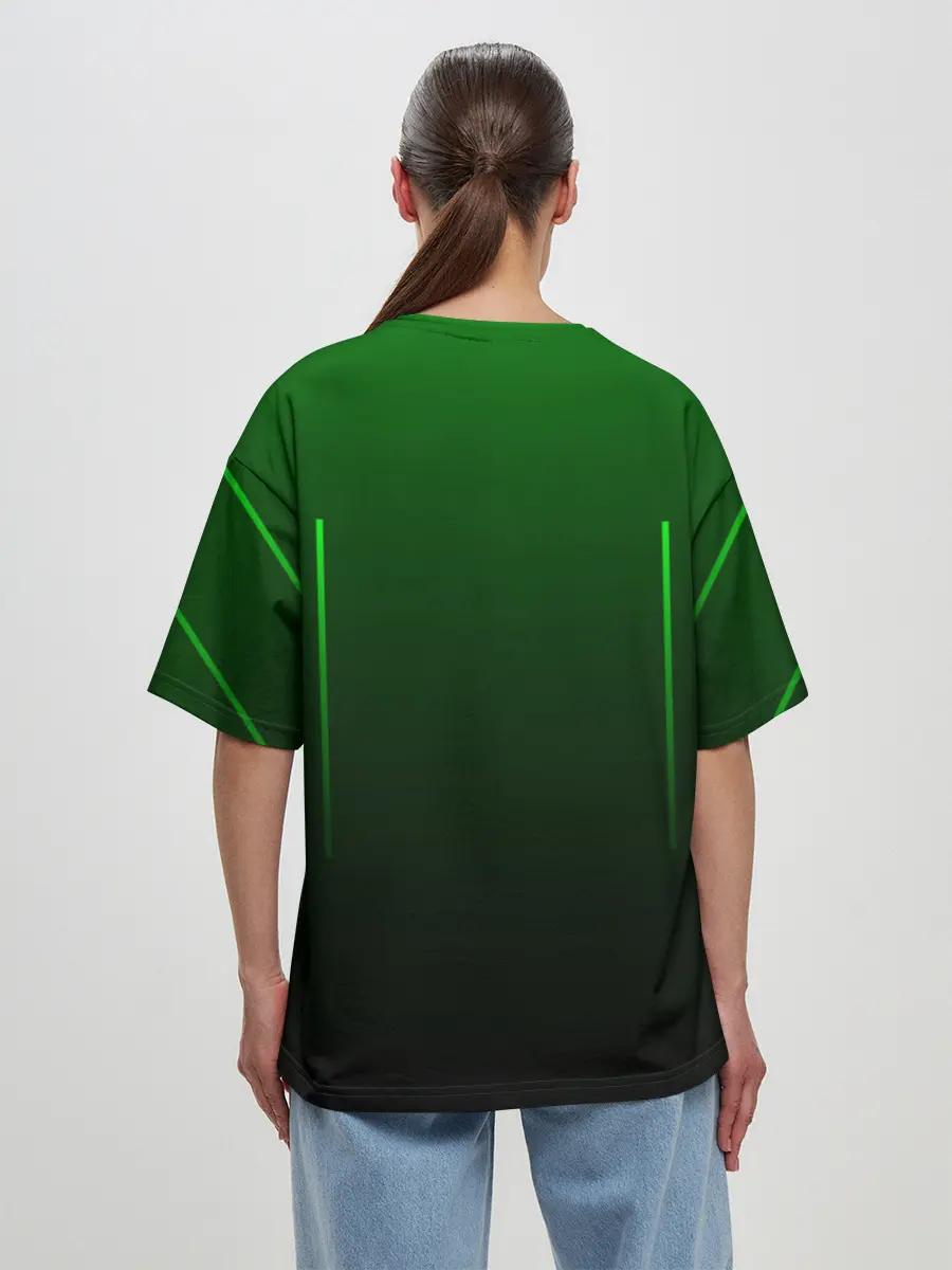 Женская футболка оверсайз / Неоновые линии на градиенте