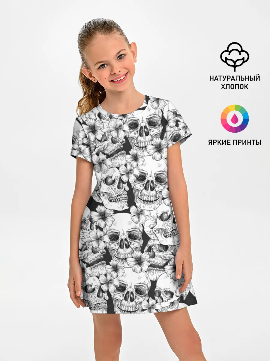 Детское платье / Черепа в цветах