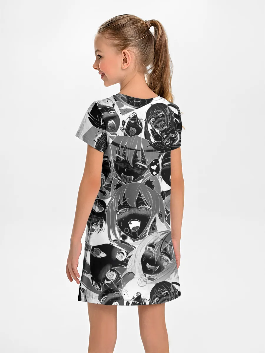 Детское платье / Ахегао паттерн черный