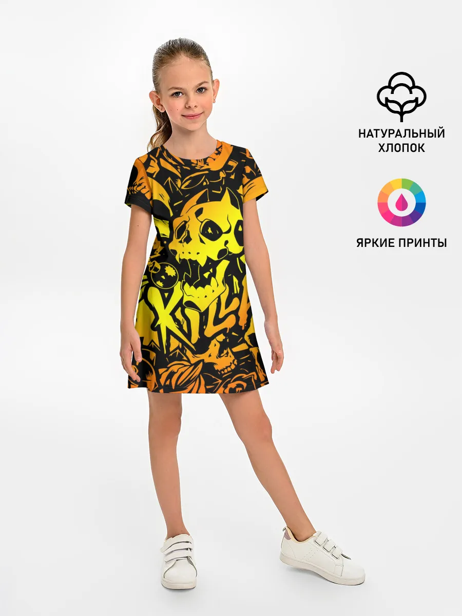 Детское платье / KILLA оранжевые черепа