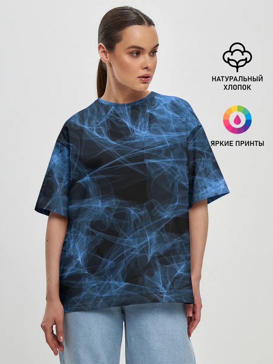Женская футболка оверсайз / Синяя паутина