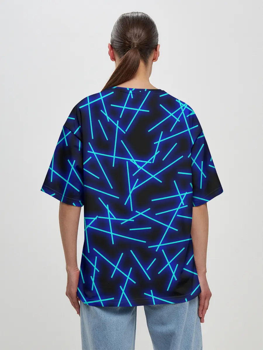 Женская футболка оверсайз / Неоновые линии