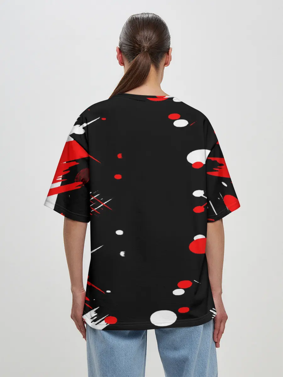 Женская футболка оверсайз / Хвост Феи красно-черная геометрия