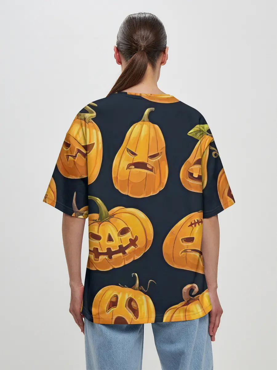 Женская футболка оверсайз / Праздничные тыквы