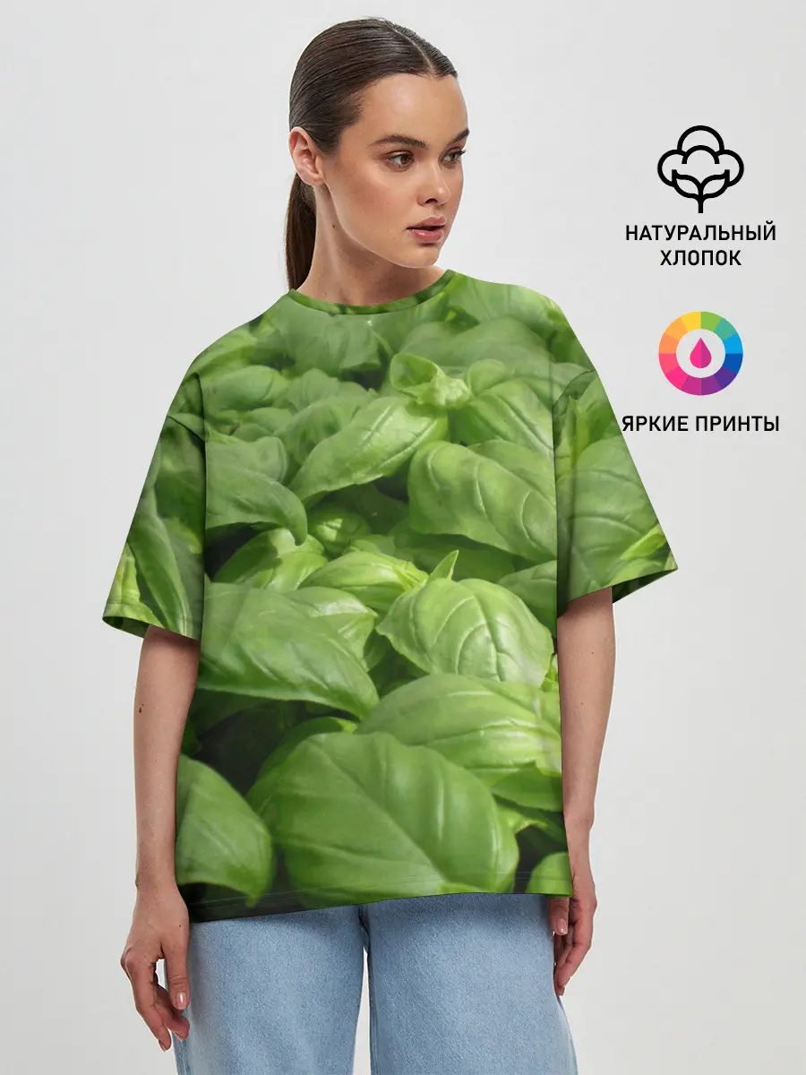 Женская футболка оверсайз / Неоновый базилик