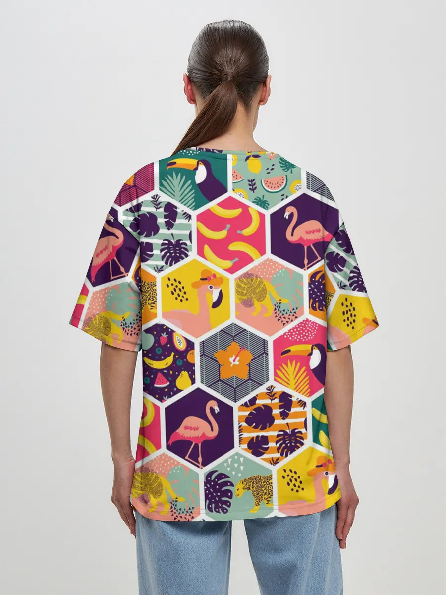 Женская футболка оверсайз / Тропические соты