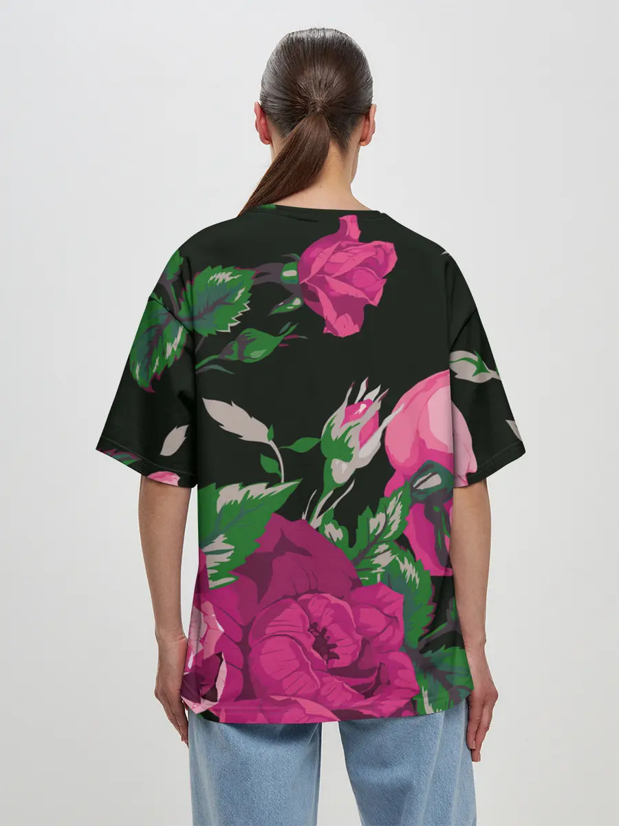 Женская футболка оверсайз / Розы