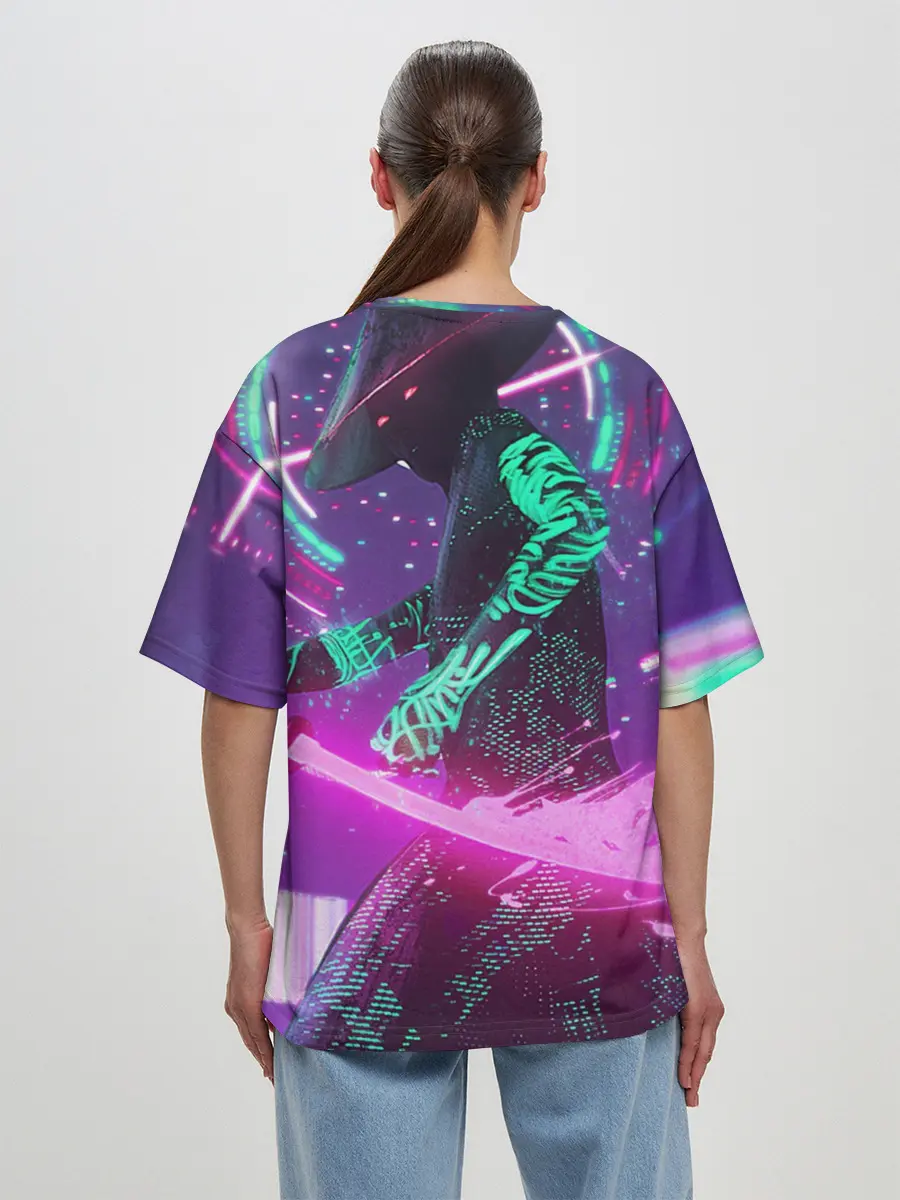Женская футболка оверсайз / Неоновый Самурай