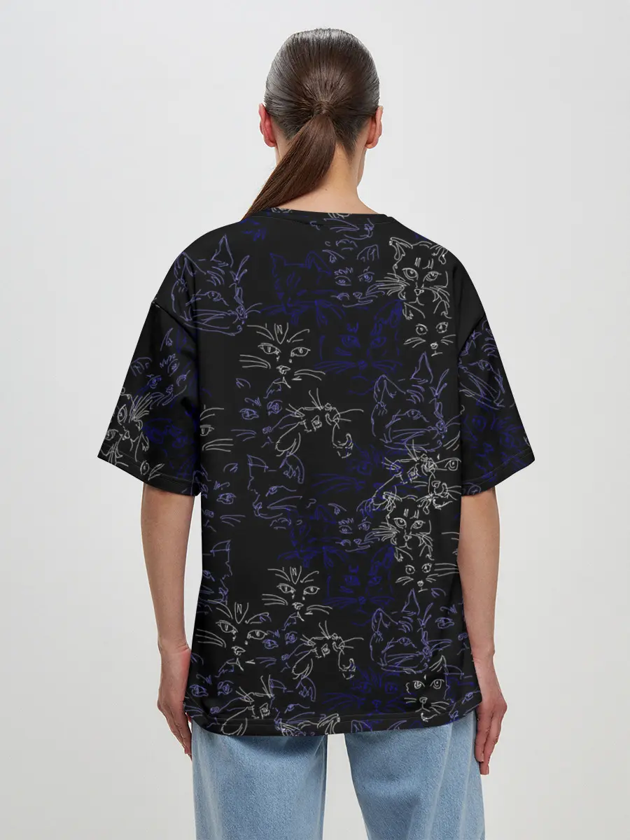 Женская футболка оверсайз / Ночные кошечки