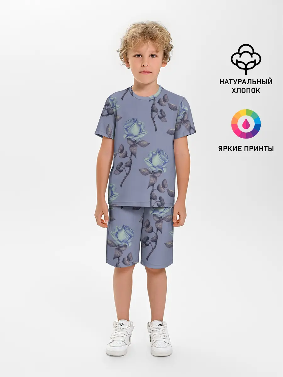 Детская пижама с шортами / Голубые розы