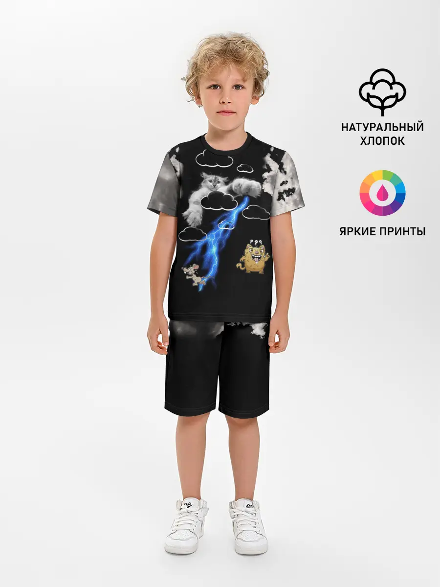 Детская пижама с шортами / Грозовой, кошак